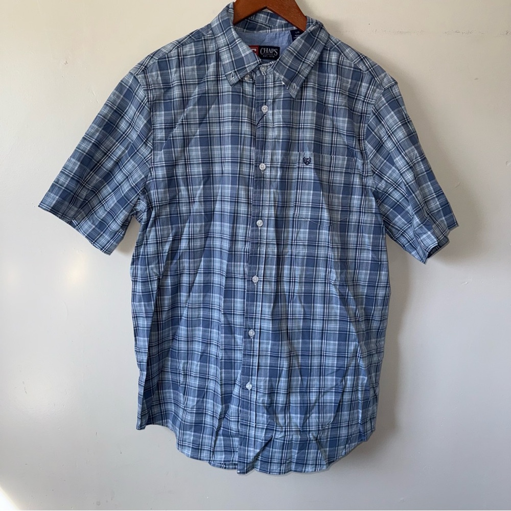 Chaps Light Blue Plaid Button-Up
